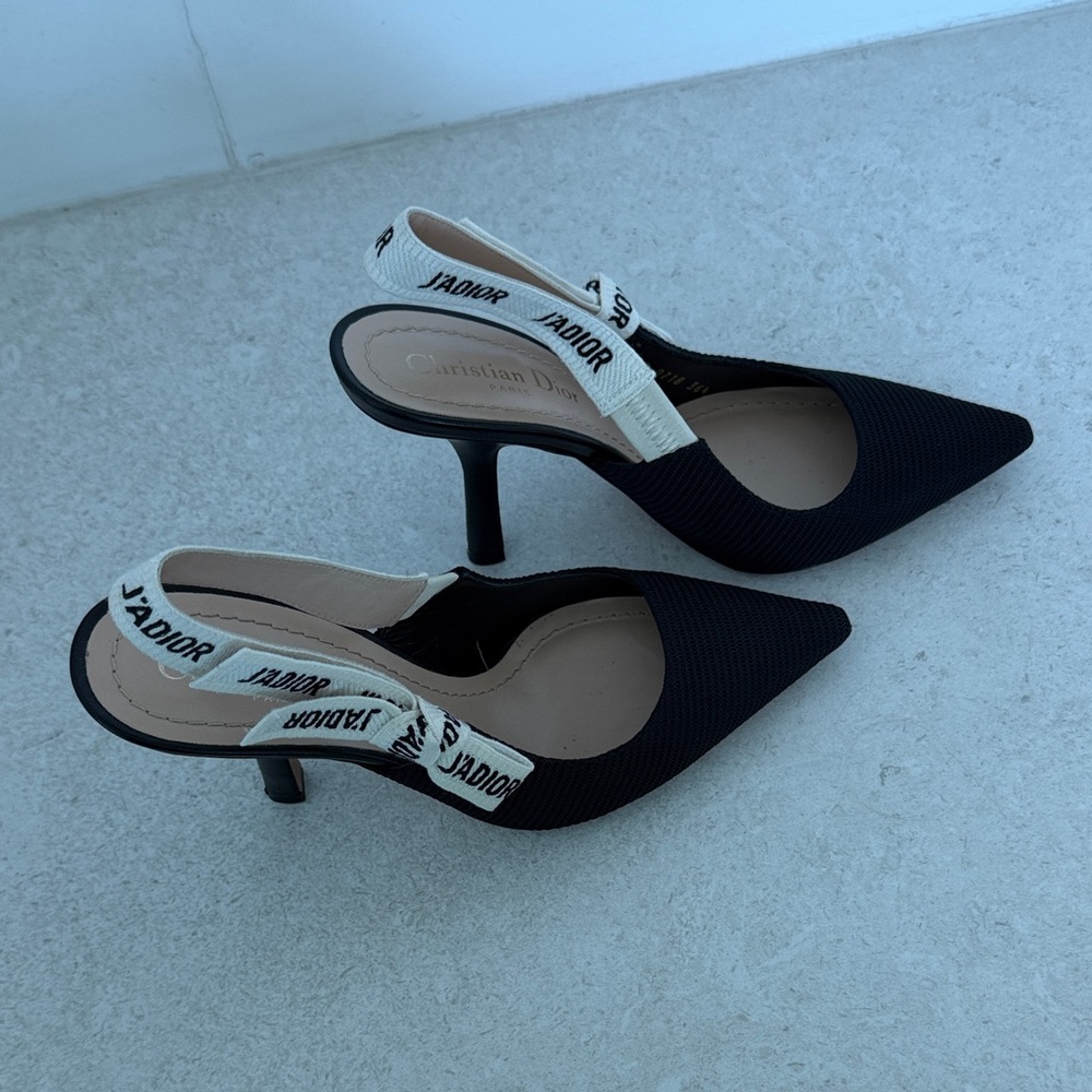 Dior Black and Cream Slingback Heels - Picture 2 of 11